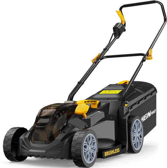 HEINPRO 14" Cordless Lawn Mower Compatible with Dewalt 20V MAX Battery, 2-in-1 Brushless Electric Lawn Mower for Small Yards, Push Mowers with 5-Position Height Adjustment, Black (Tool Only)